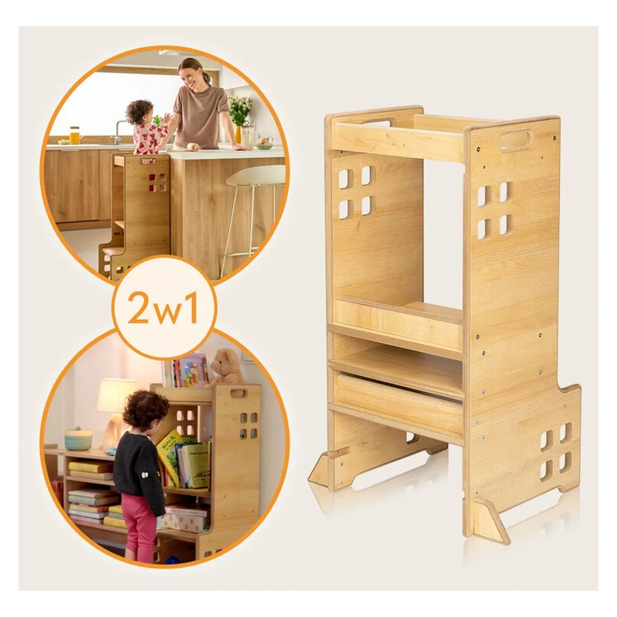 Turn de invatare Montessori, Lionelo, Cass, Functie de raft pentru carti, Alb [12]