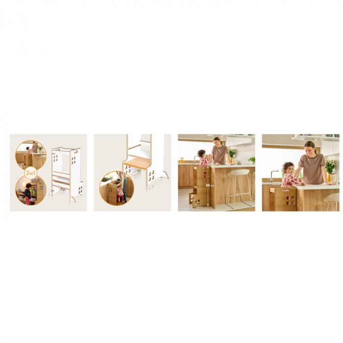 Turn de invatare Montessori, Lionelo, Cass, Functie de raft pentru carti, Alb [24]
