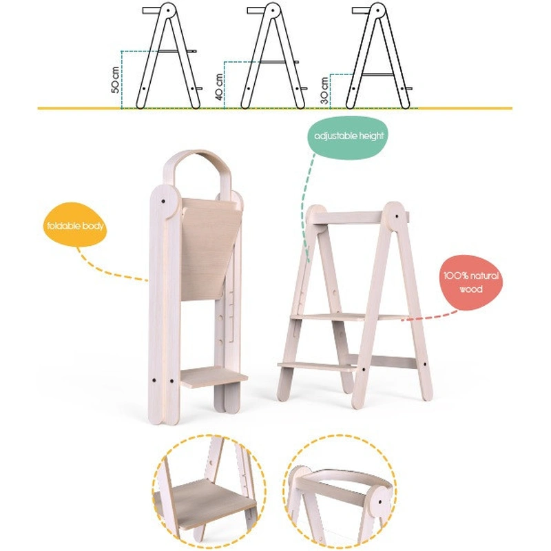 Turn de invatare pliabil MamaToyz Learning Tower din lemn, Natur [5]