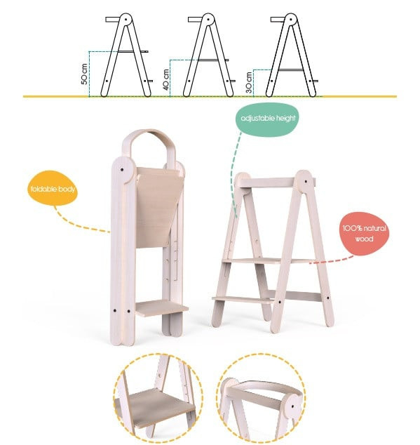 Turn de invatare pliabil MamaToyz Learning Tower din lemn, Natur [11]