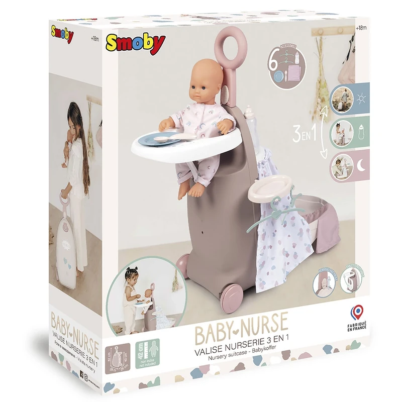 Valiza multifunctionala pentru papusi Smoby Baby Nurse 3 in 1 maro [5]