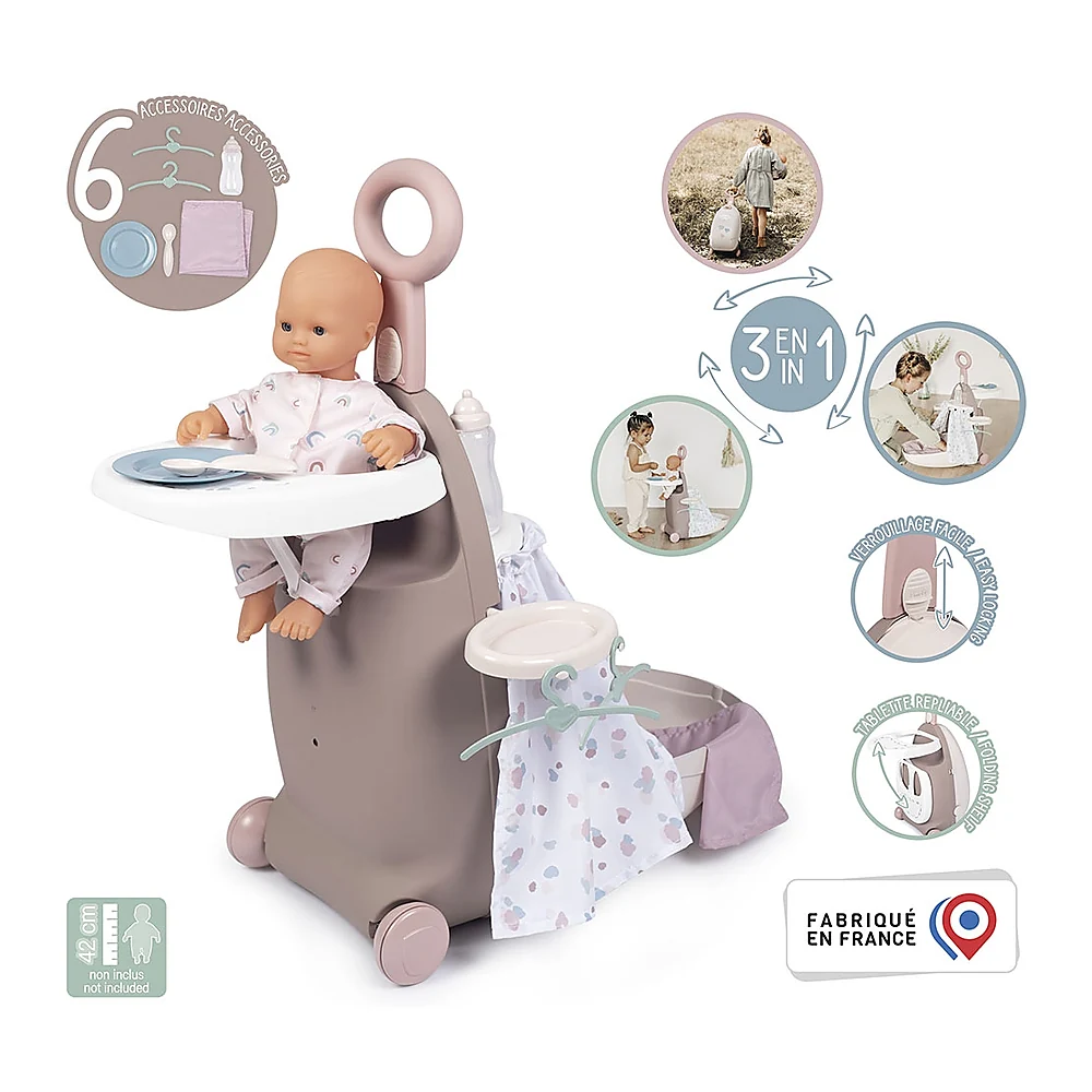 Valiza multifunctionala pentru papusi Smoby Baby Nurse 3 in 1 maro [2]