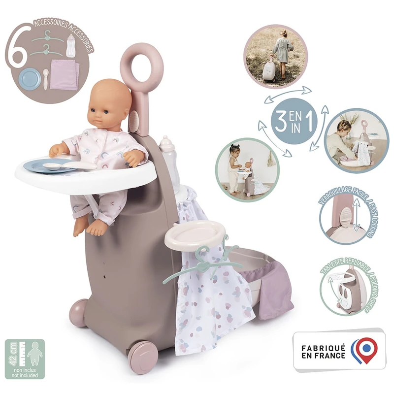 Valiza multifunctionala pentru papusi Smoby Baby Nurse 3 in 1 maro [2]