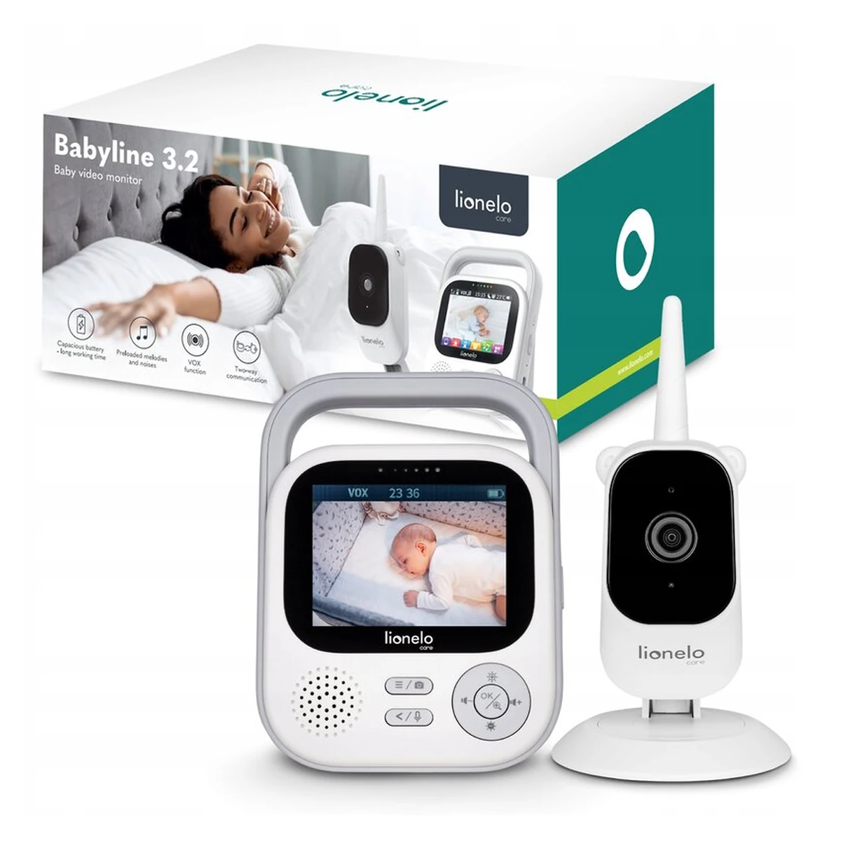 Video monitor, Lionelo, Babyline 3.2, Full HD, Comunicare bidirectionala, 2.8 inch, Alb [15]