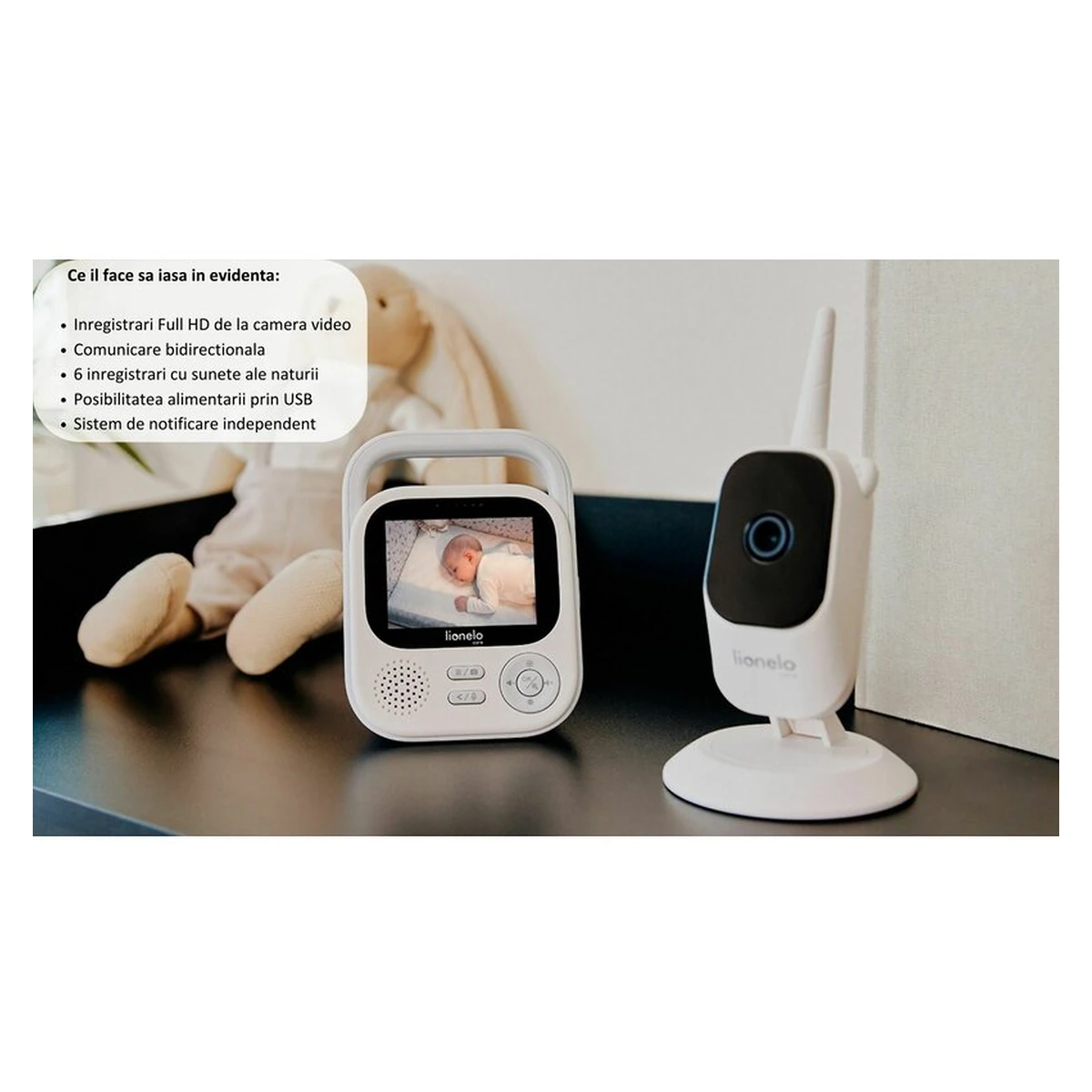 Video monitor, Lionelo, Babyline 3.2, Full HD, Comunicare bidirectionala, 2.8 inch, Alb [28]