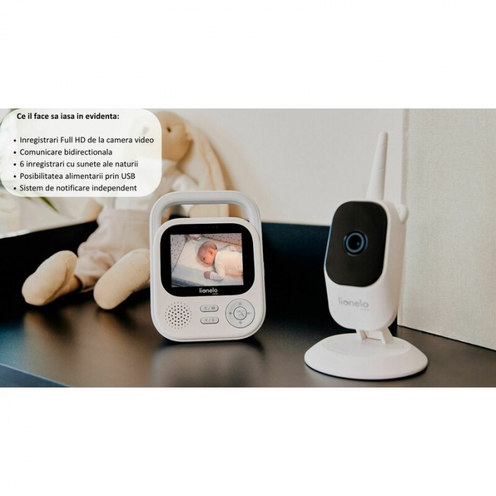 Video monitor, Lionelo, Babyline 3.2, Full HD, Comunicare bidirectionala, 2.8 inch, Alb [37]