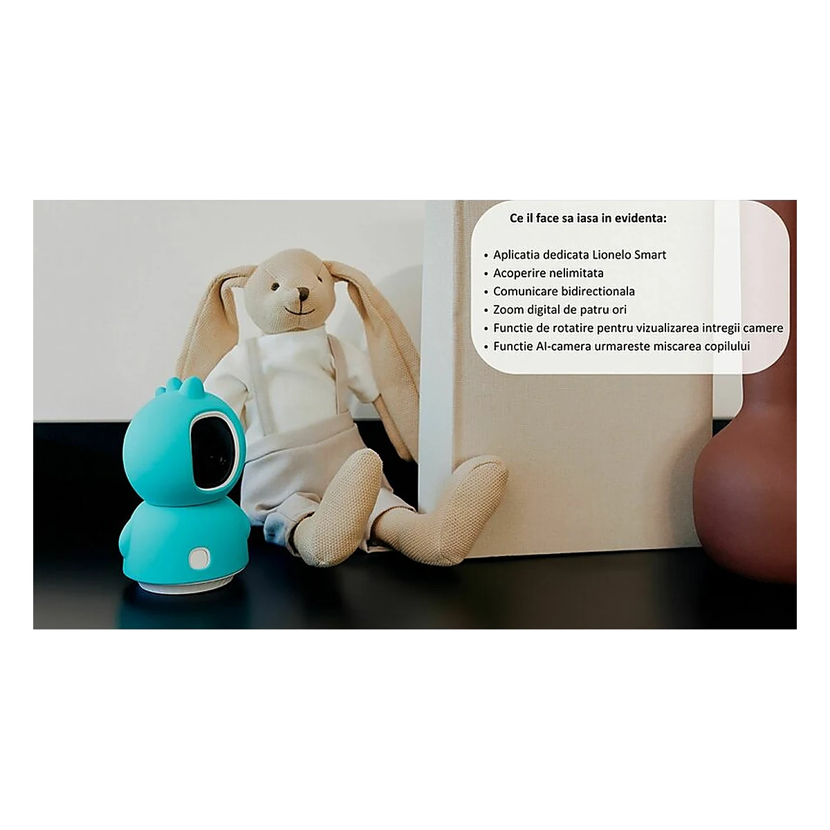 Video monitor, Lionelo, Babyline, View, Integrare AI, Mod de noapte 8 m cu 6 leduri, Unghi 100 grade, 4 cantece si [20]