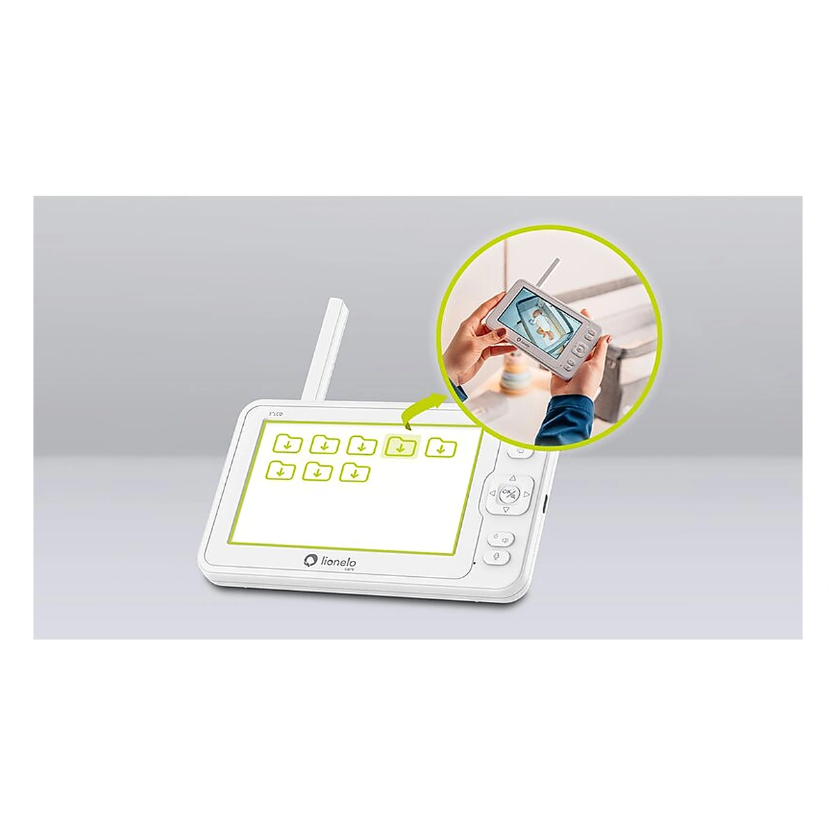 Videofon Babyline 8.3, Cu termometru, Cu melodii, Comunicare in 2 sensuri, Rotire 360 grade, Alb Lionelo [16]