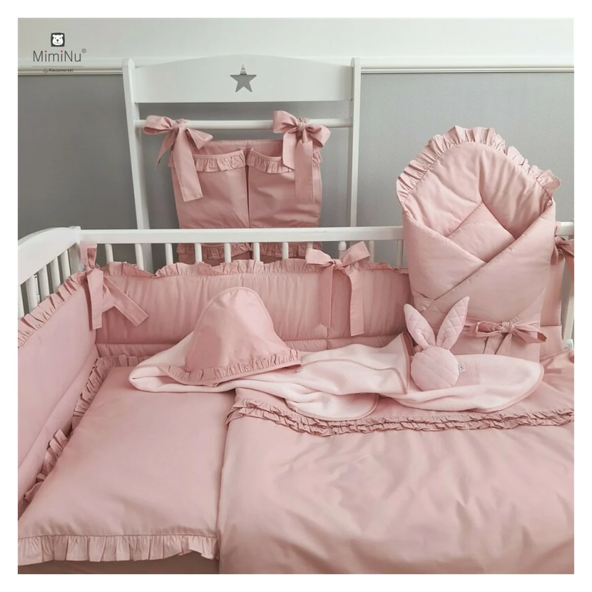 Volanas pentru saltea de patut, MimiNu 120x60 cm, bumbac, Colectia Royal, Powder Pink [6]