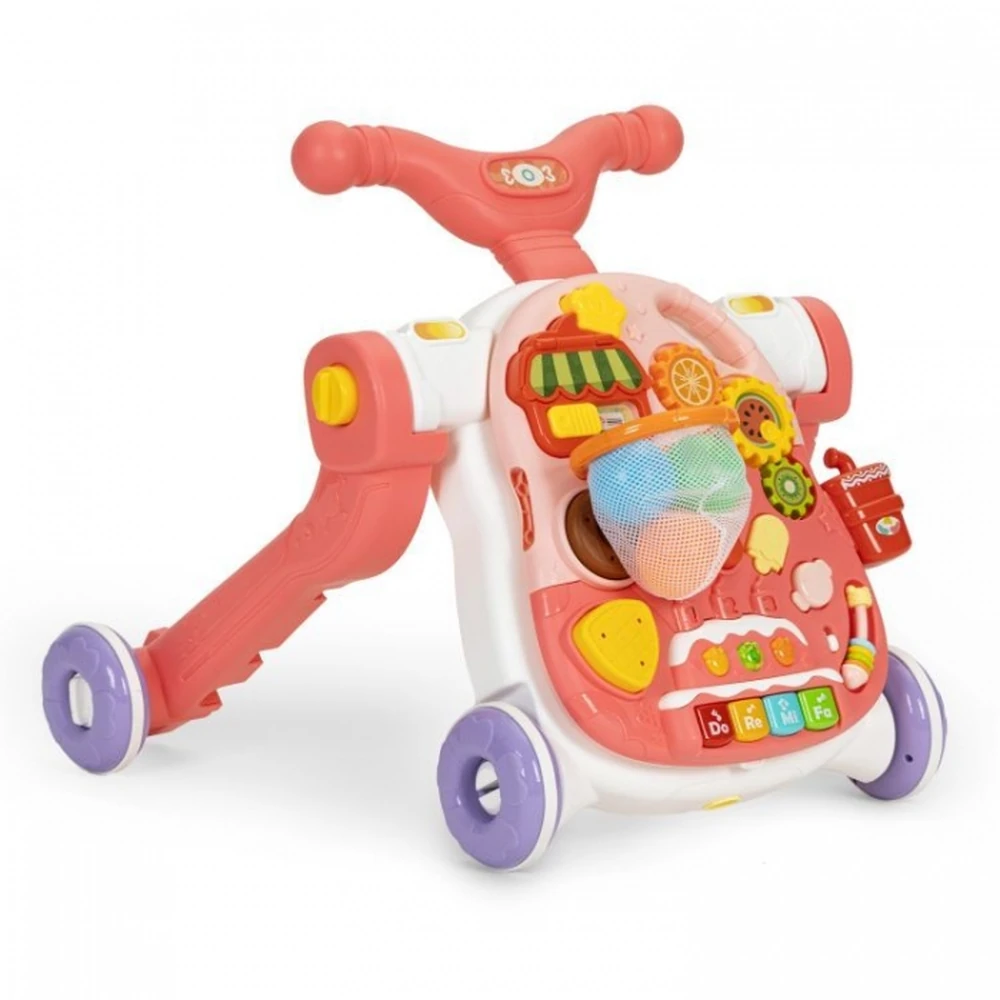 Jucarii - Antemergator educational 4 in 1 (antemergator, masuta, trotineta, bicicleta) Huanger - Roz