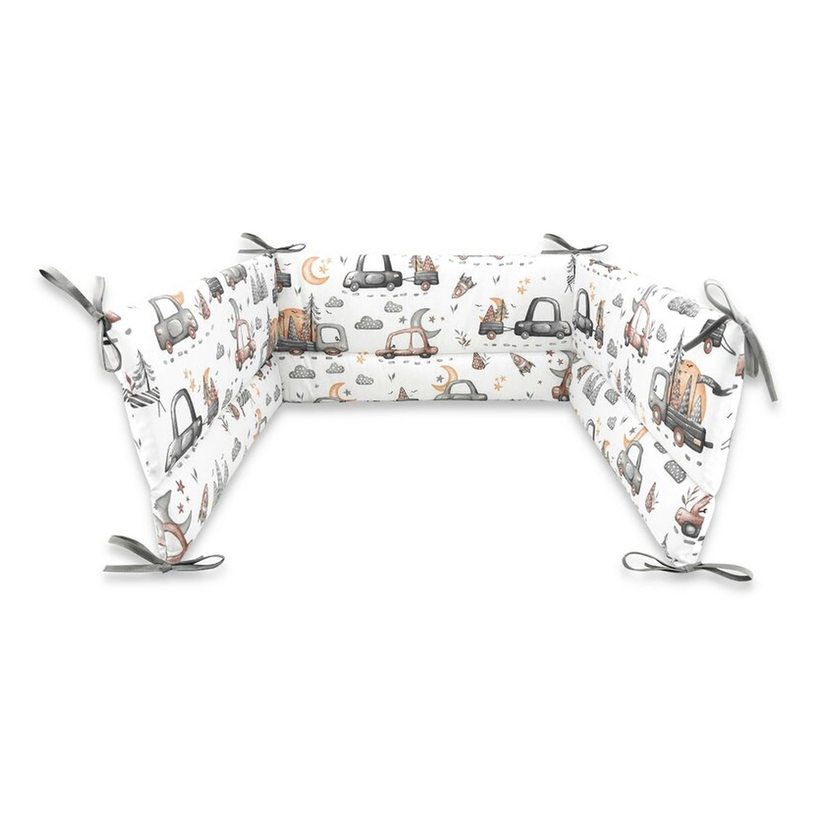 Somnul celor mici - Aparatoare pentru patut, MimiNu, 180x30 cm, Cu panglici, Cars Grey