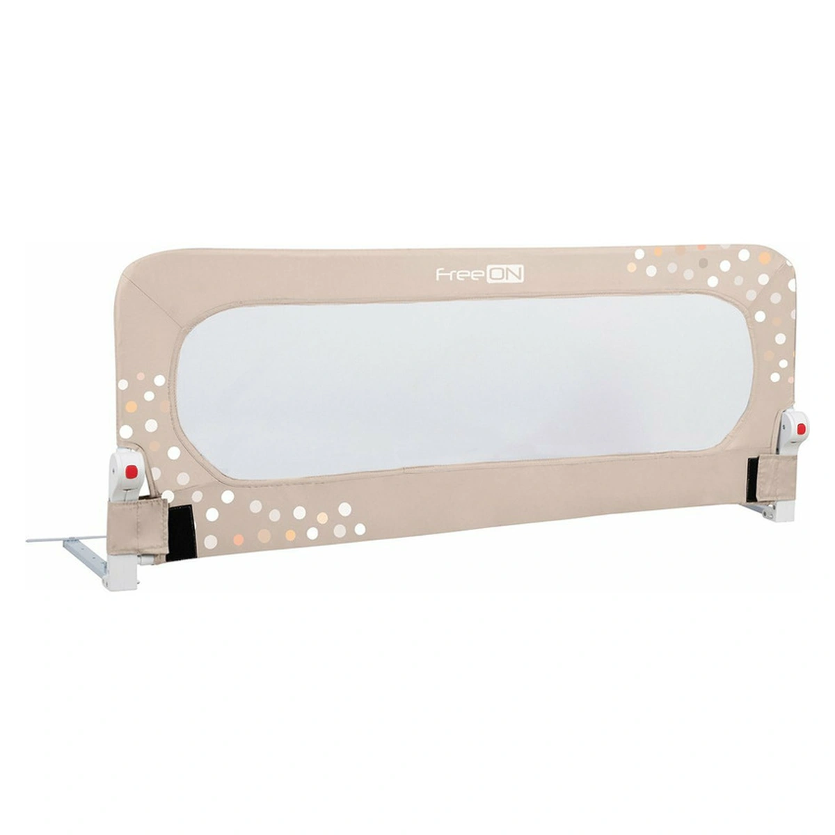 Bariere de pat - Bariera de protectie pentru pat bebe, Rabatabila, Instalare usoara, Dimensiune 135 x 57 cm, FreeON, Little Dots, Beige
