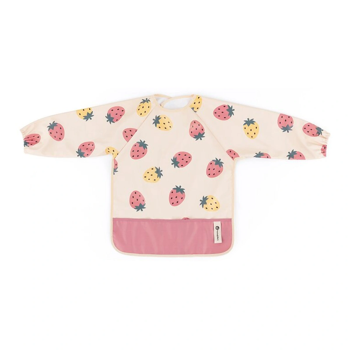 Ora mesei - Baveta impermeabila, Petite&Mars, Cu maneci lungi, 24 luni+, Beige Strawberies