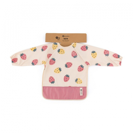 Baveta impermeabila, Petite&Mars, Cu maneci lungi, 24 luni+, Beige Strawberies [2]