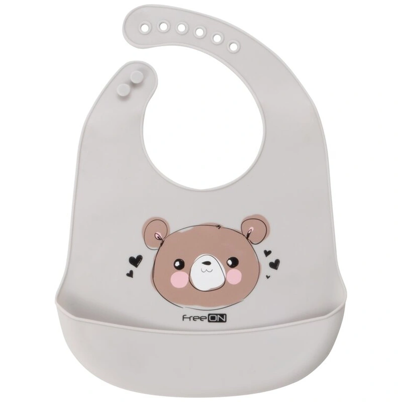 Ora mesei - Baveta moale, Din silicon, Cu buzunar, FreeON, 31 x 24 cm, Bear Grey