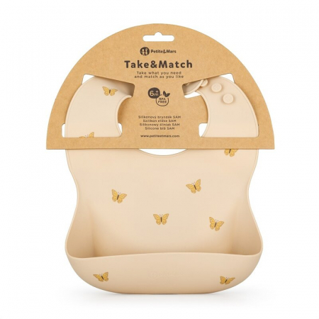 Baveta moale Take&Match, Reglabil, Cu buzunar colector, Silicon, Fara BPA, 6 luni+ Bej* [2]