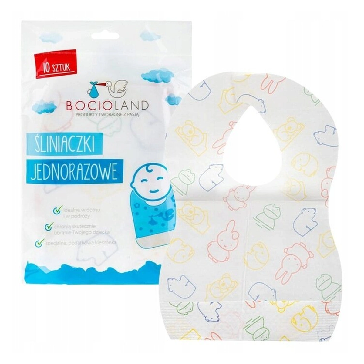 Ora mesei - Bavete de unica folosinta, Bocioland, Cu buzunar, Set de 10 bucati, Multicolor