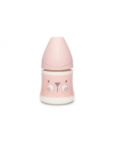 Biberon 150 ml Hygge Suavinex tetina silicon debit lent pisică roz Hygge Suavinex [1]