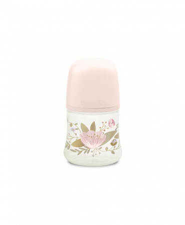 Ora mesei - Biberon 150 ml tetină fiziologică SX Pro cu debit lent Roz Gold Premium