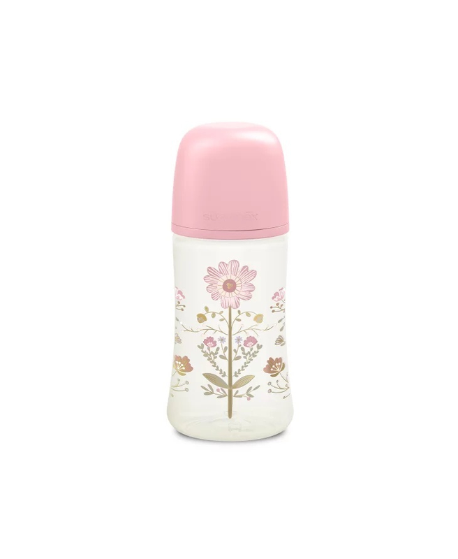 Ora mesei - Biberon 270 ml tetină fiziologică SX Pro cu debit mediu Roz Gold Premium