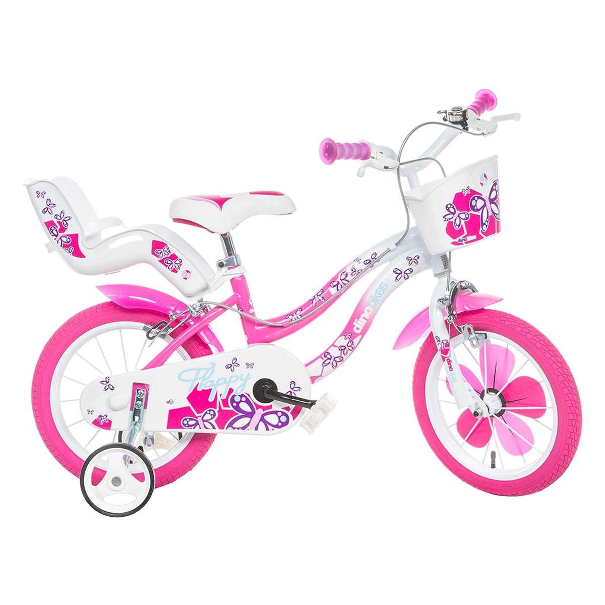 Biciclete copii - Bicicleta copii 16 inch Dino Flappy roz, 6-8 ani