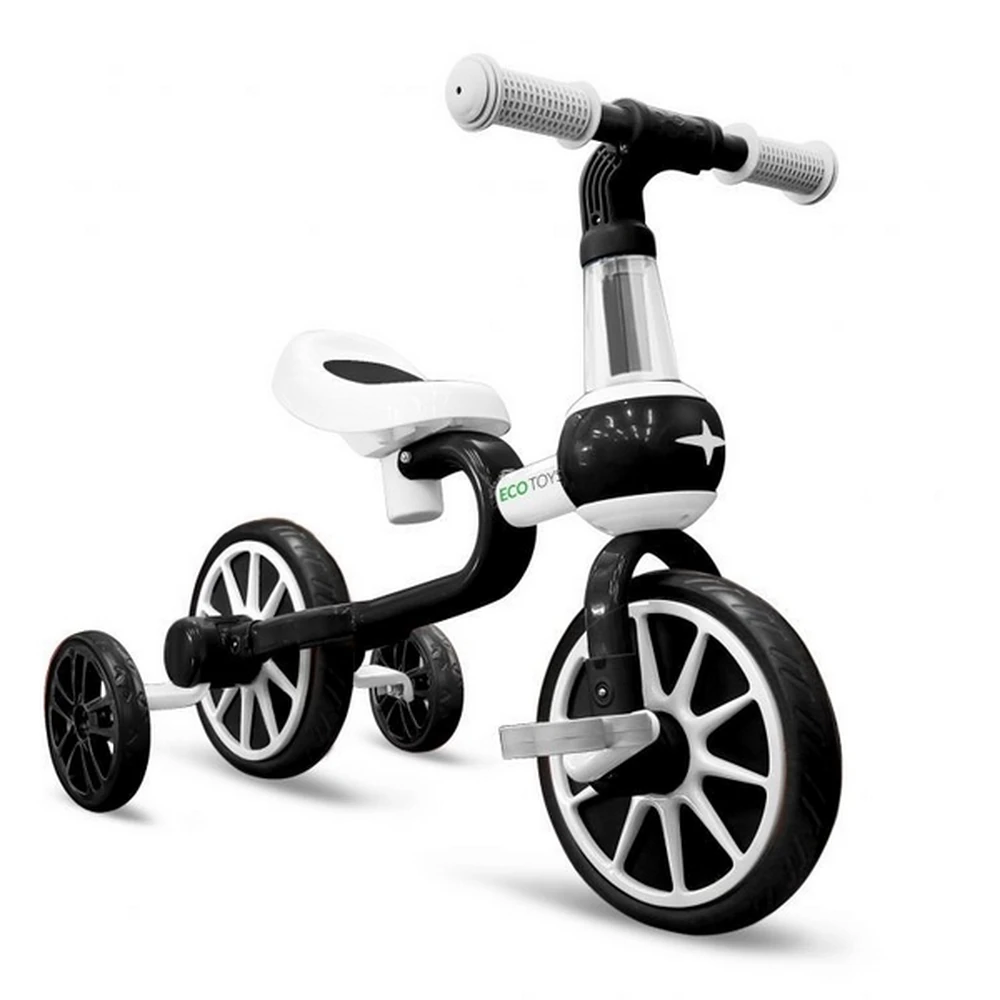 Bicicleta cu roti ajutatoare Ecotoys LC - Alb cu Negru [1]