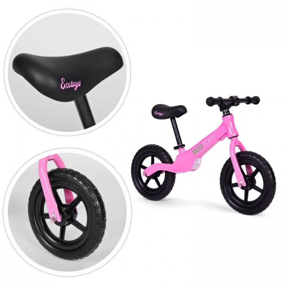 Bicicleta fara pedale cu roti din spuma EVA Ecotoys - Roz [3]