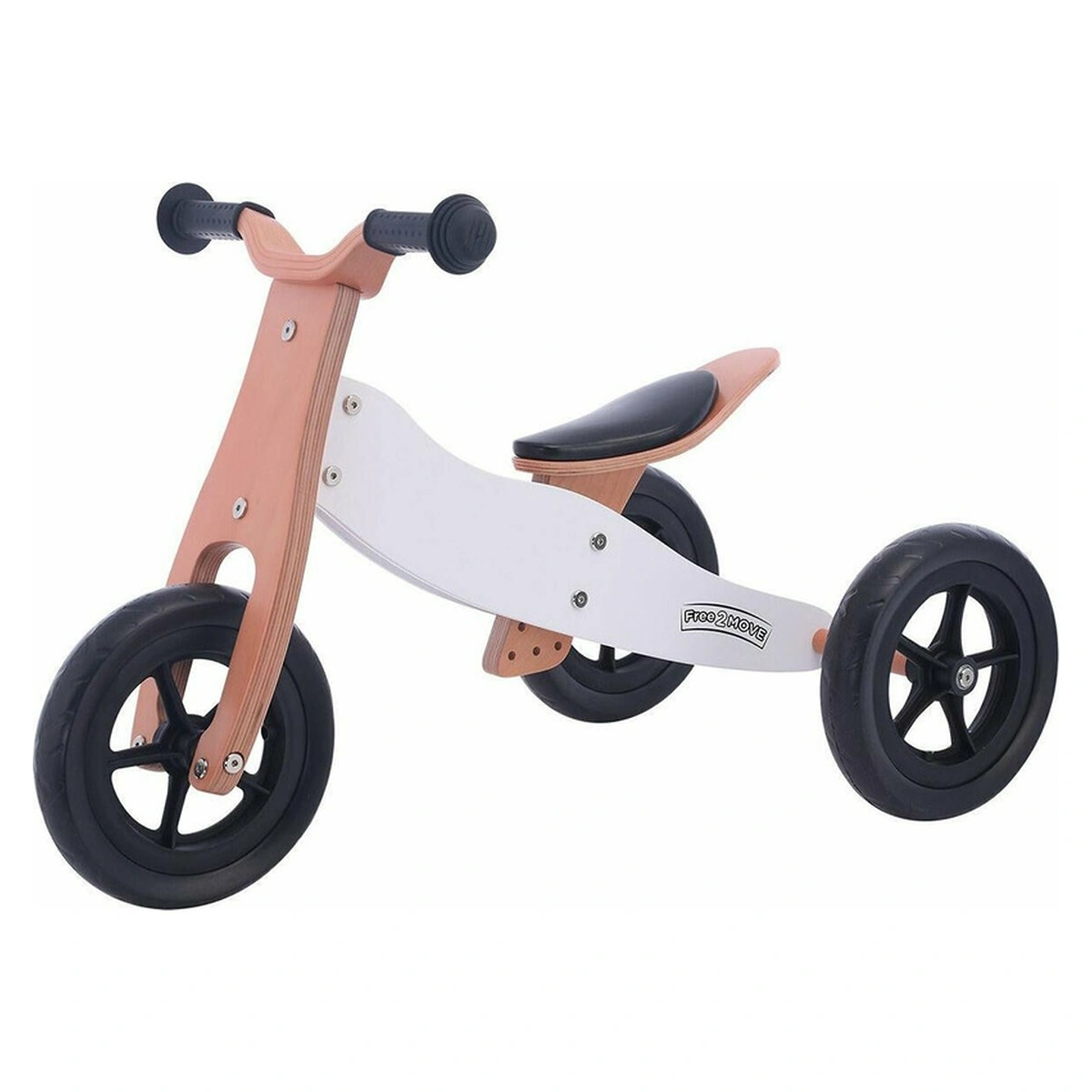 Biciclete copii - Bicicleta/tricicleta fara pedale din lemn, 2 in 1, Functie de bicicleta echilibru, Sa reglabila, Manere antiderapante, Roti ajustabile, 18 luni – 3 ani, Brown White