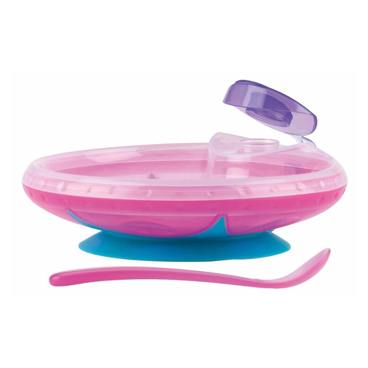 Ora mesei - Bol, Nuby, Cu ventuza, rezervor si lingura, mentine alimentele calde, 400 ml, Pink