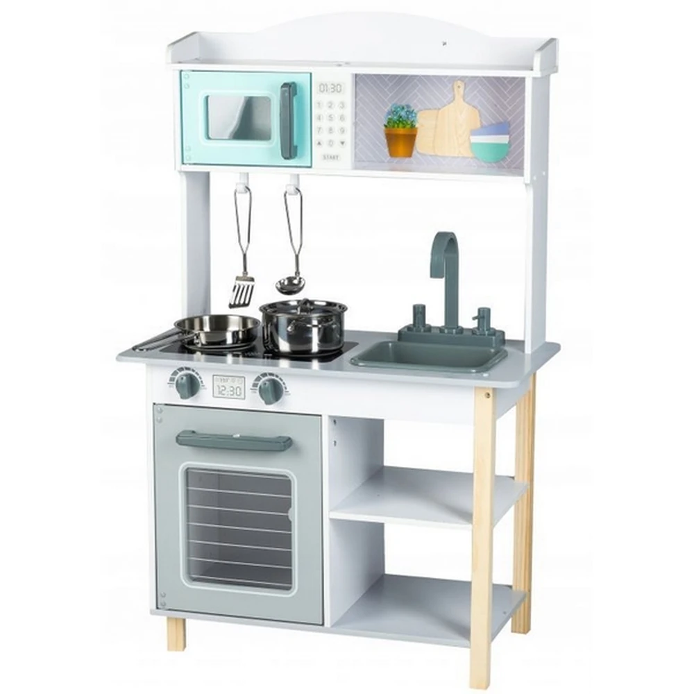 Bucatarii de joaca din lemn - Bucatarie + set accesorii - Gri