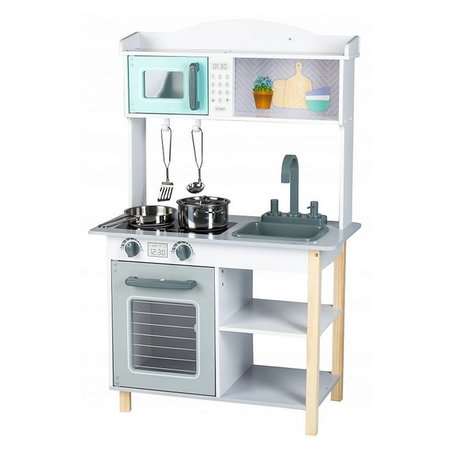 Bucatarii de joaca din lemn - Bucatarie + set accesorii - Gri