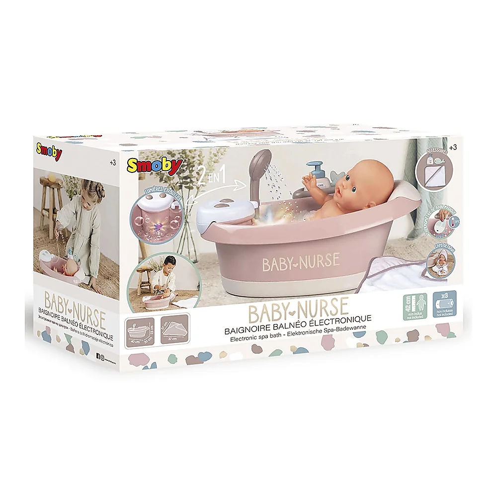 Cadita pentru papusa Smoby Baby Nurse Baleno Bath roz cu accesorii [11]