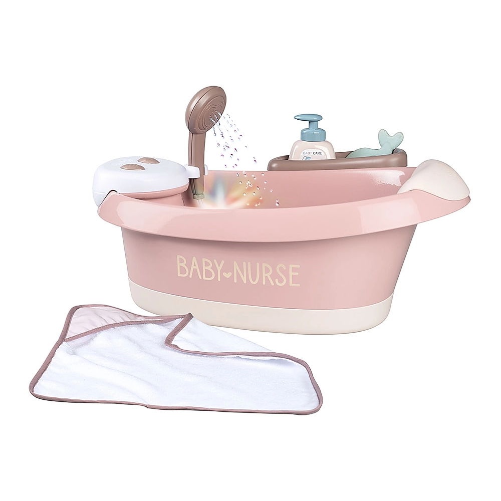 Mobilier pentru papusi - Cadita pentru papusa Smoby Baby Nurse Baleno Bath roz cu accesorii