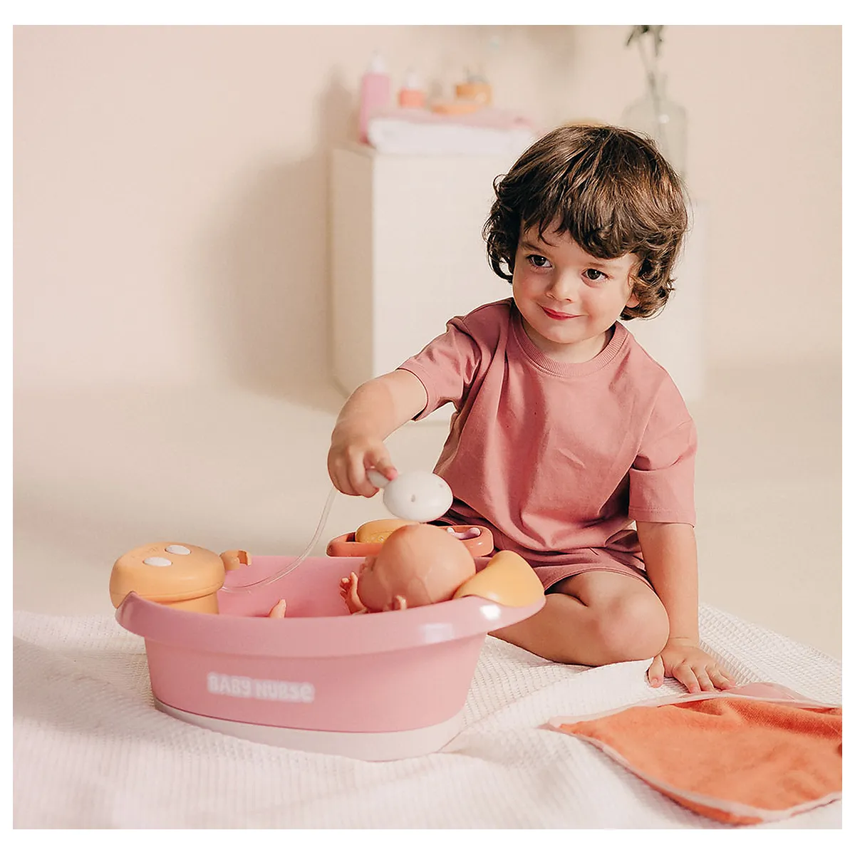 Cadita pentru papusa Smoby Baby Nurse Balneo Bath roz cu 3 accesorii [3]