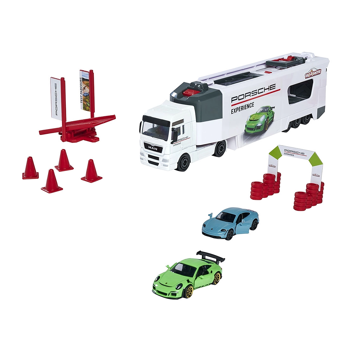 Masinute si camioane - Camion Majorette MAN Tgx Porsche Experience cu 2 masinute