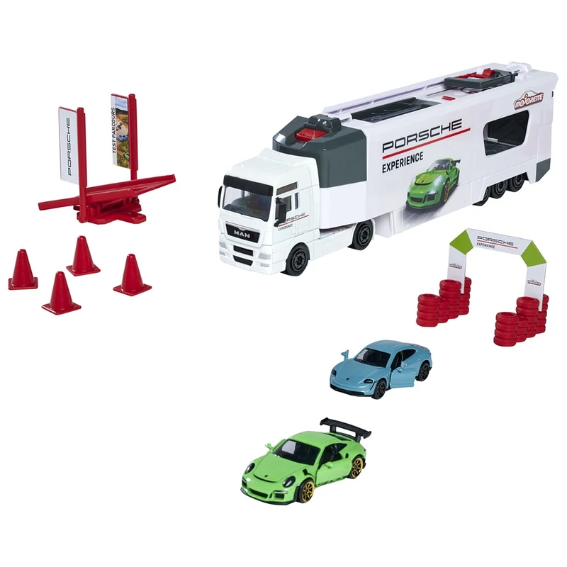 Masinute, trenulete, avioane - Camion Majorette MAN Tgx Porsche Experience cu 2 masinute