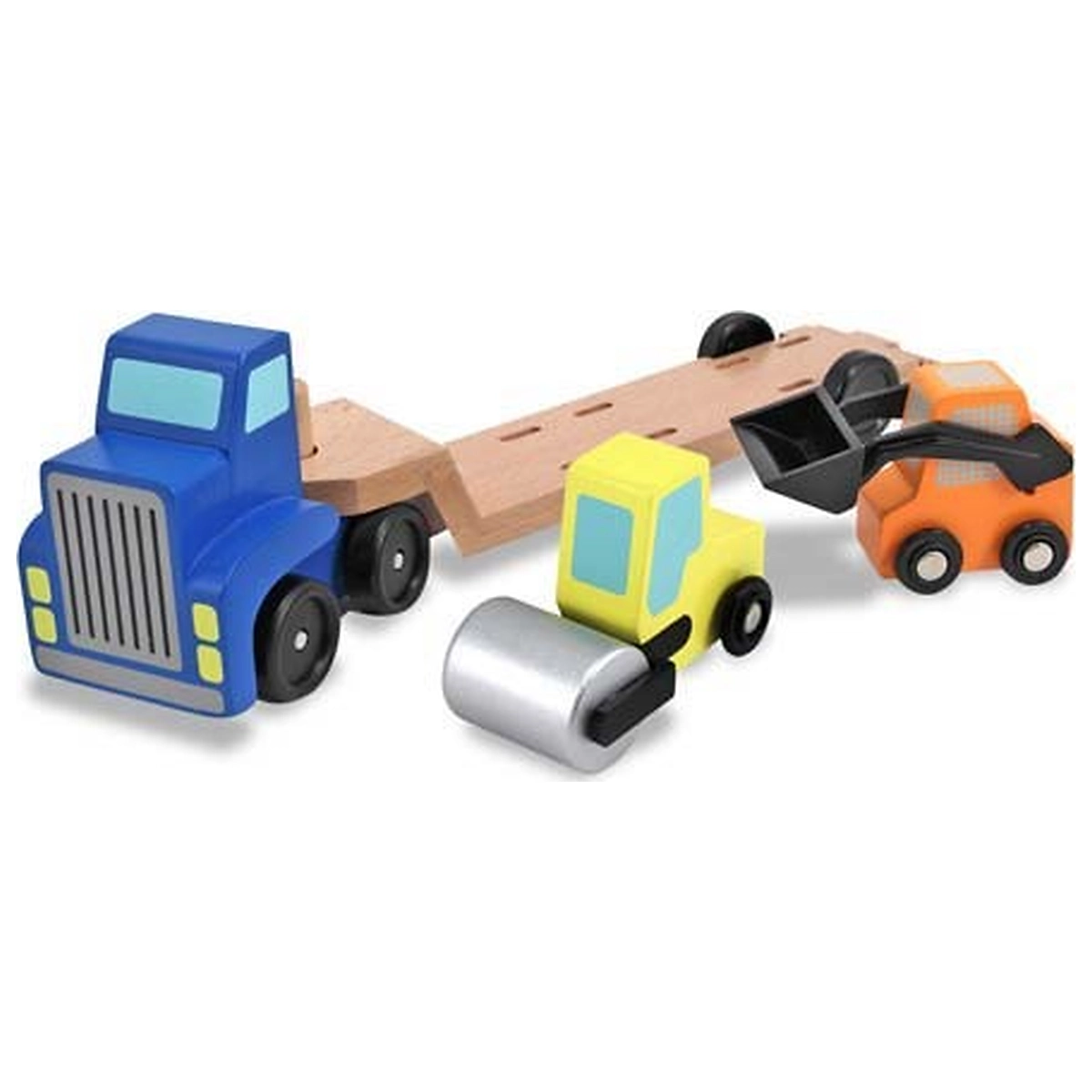 Masinute si camioane - Camion transportor cu platforma cu utilaje de constructii Melissa and Doug 3 ani
