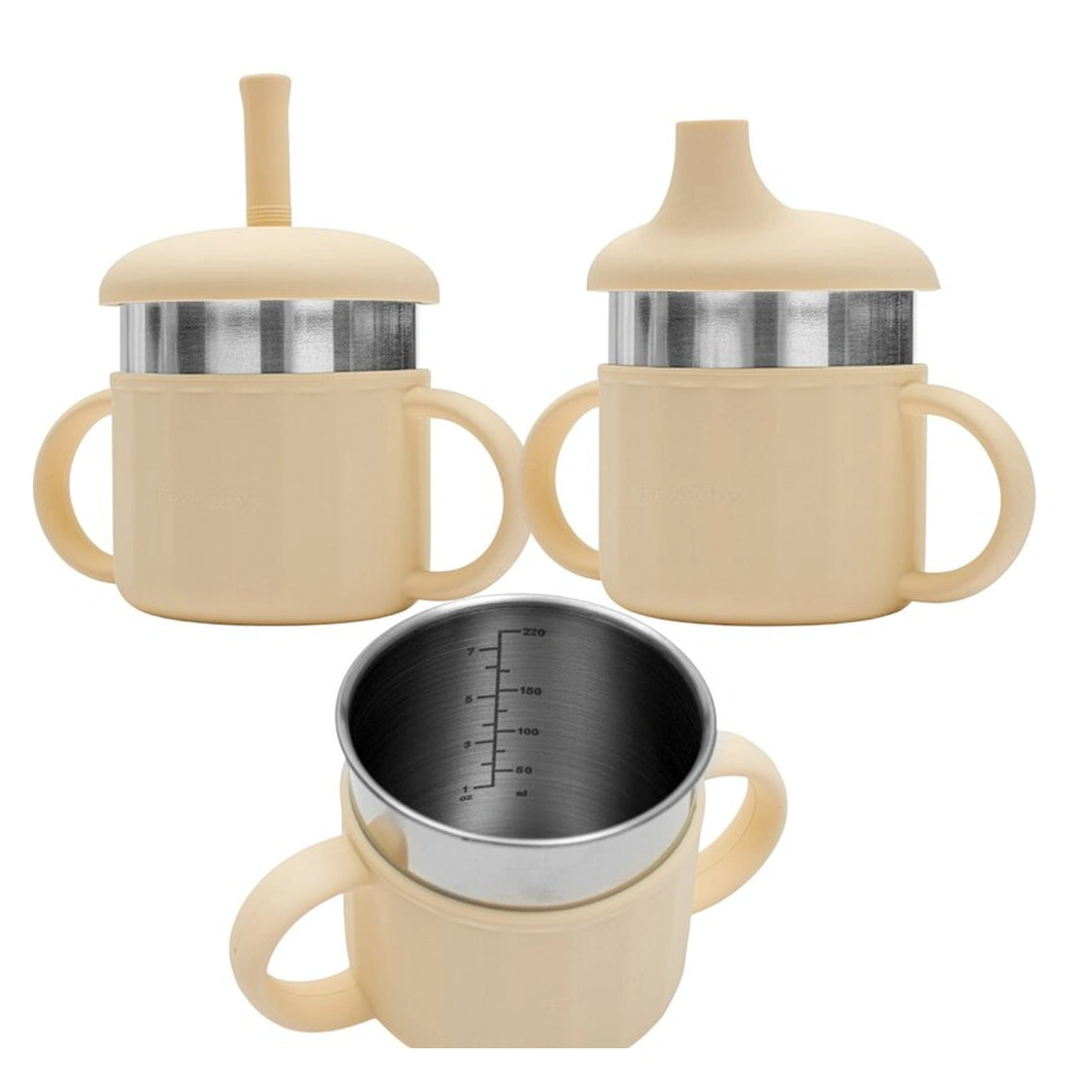 Ora mesei - Canuta, New Baby, 50% silicon, 50% otel inoxidabil, Fara BPA, 0 luni+, Beige