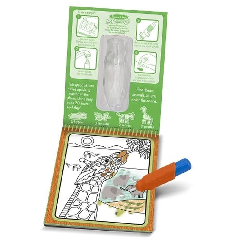 Desen, pictura si modelare - Carnet de colorat cu Apa magica Safari - Melissa and Doug