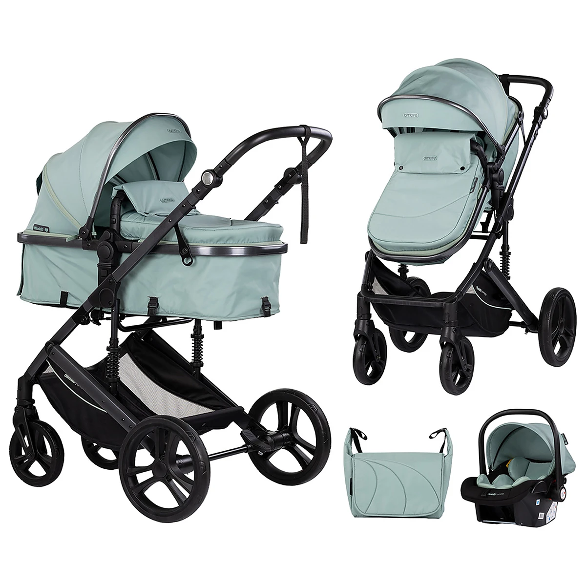 Carucioare 3 in 1 - Carucior Chipolino Amore 3 in 1 matcha 0 luni