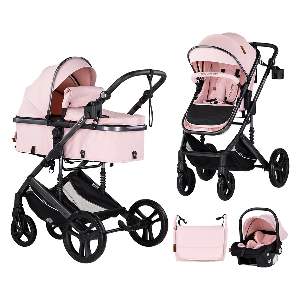 Carucioare 3 in 1 - Carucior Chipolino Amore 3 in 1 pink marshmallow
