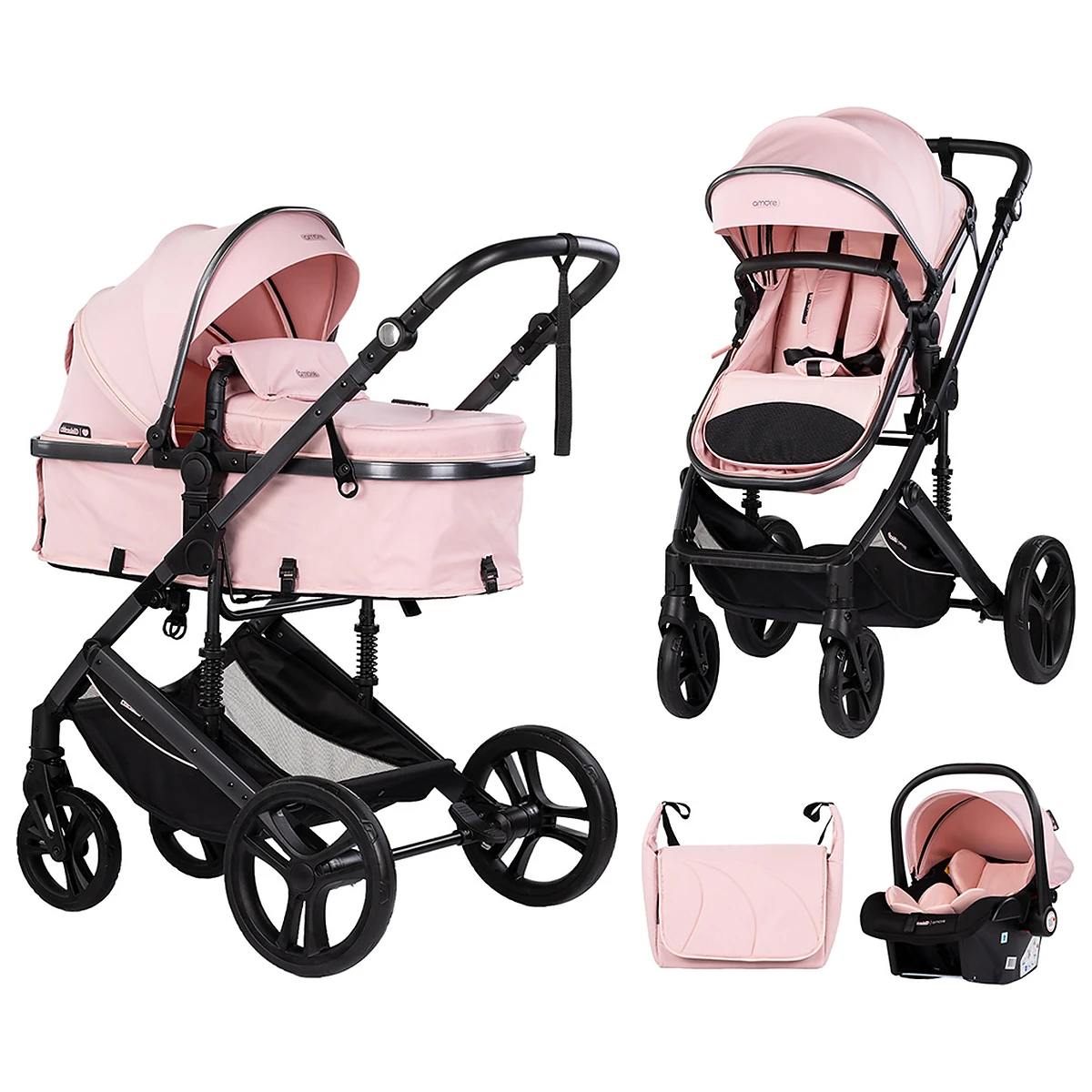 Carucioare 3 in 1 - Carucior Chipolino Amore 3 in 1 powder pink 0 luni