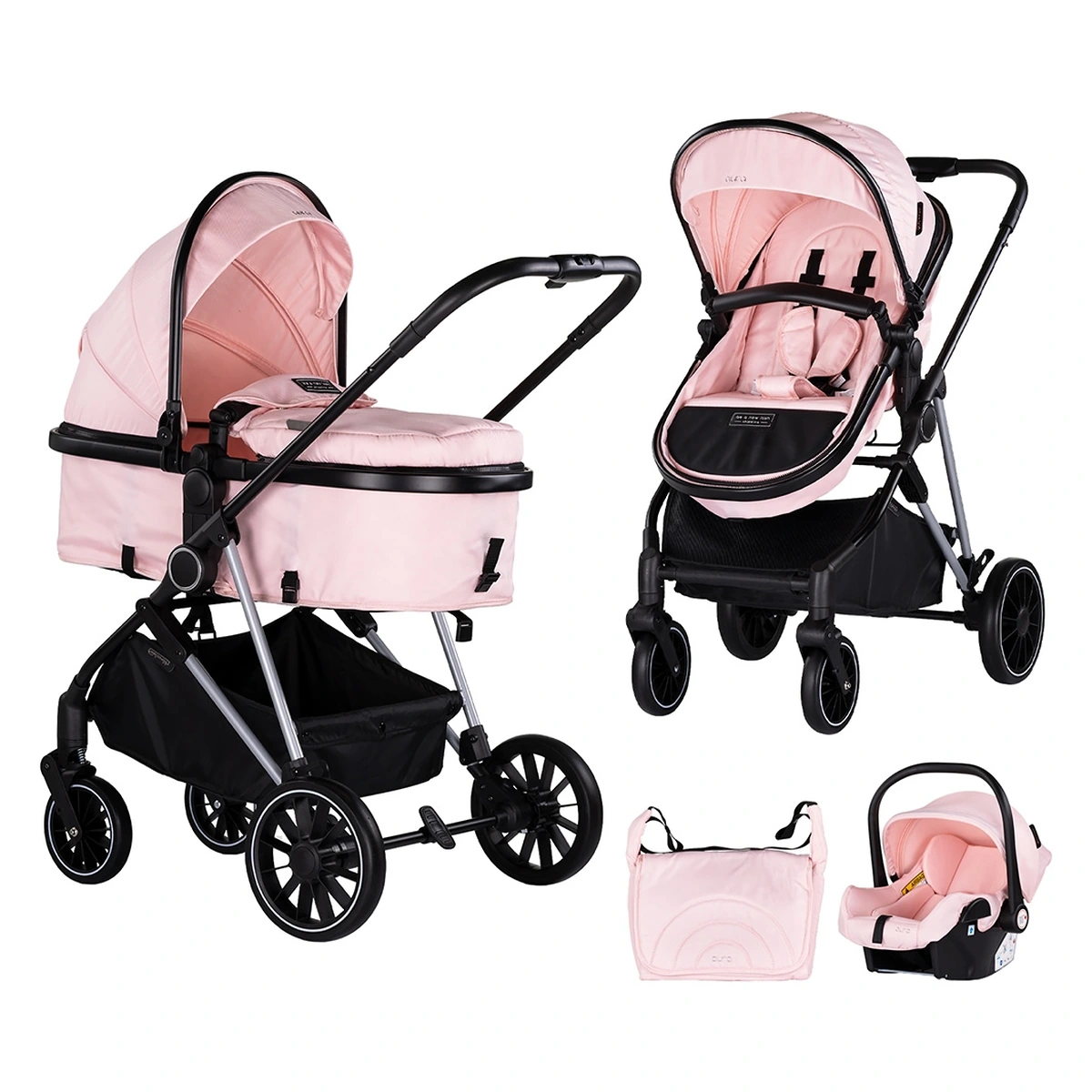 Carucioare 3 in 1 - Carucior Chipolino Aura 3 in 1 pink marshmallow
