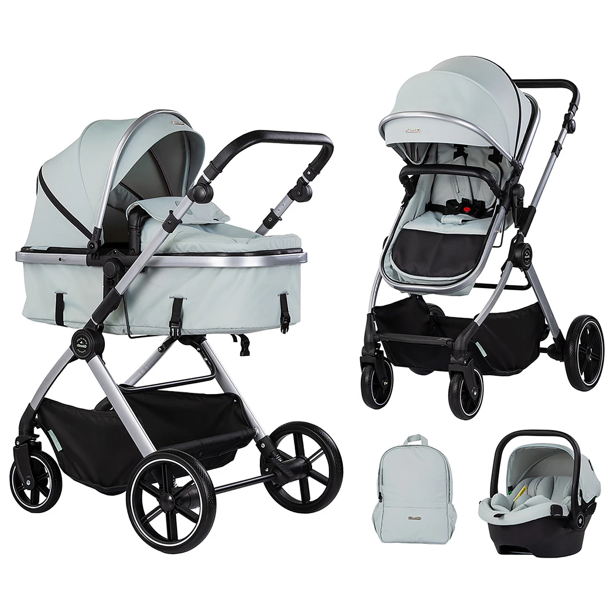La plimbare - Carucior Chipolino Pearl 3 in 1, Cu scoica auto, Sezut reversibil, Husa de picioare, Gentuta parinti, Pana la 22 kg, Matcha