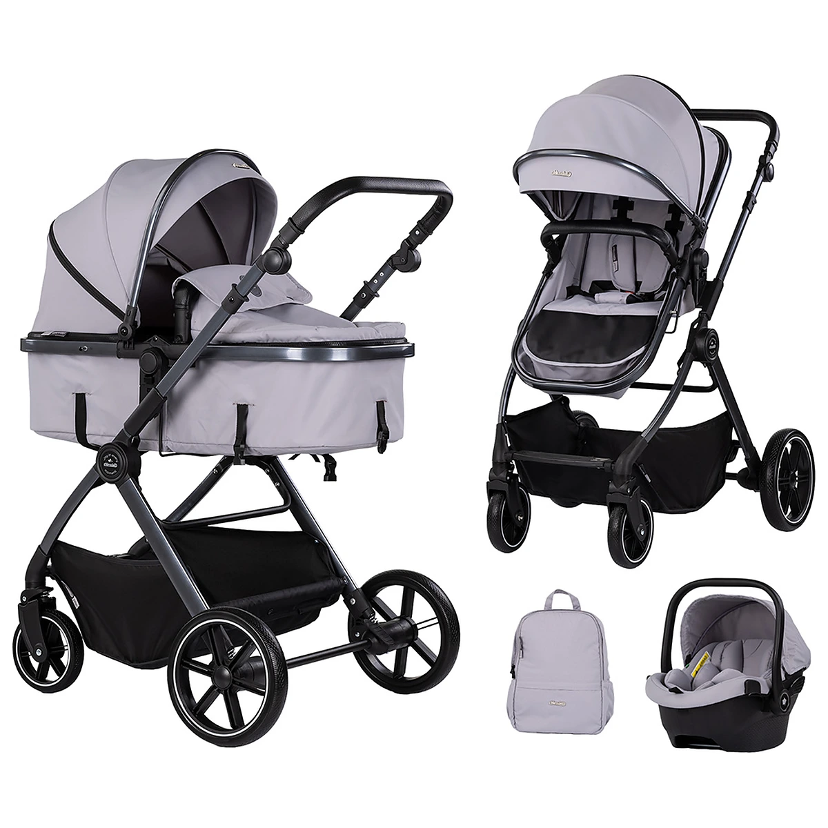 La plimbare - Carucior Chipolino Pearl 3 in 1, Cu scoica auto, Sezut reversibil, Husa de picioare, Gentuta parinti, Pana la 22 kg, Platinum