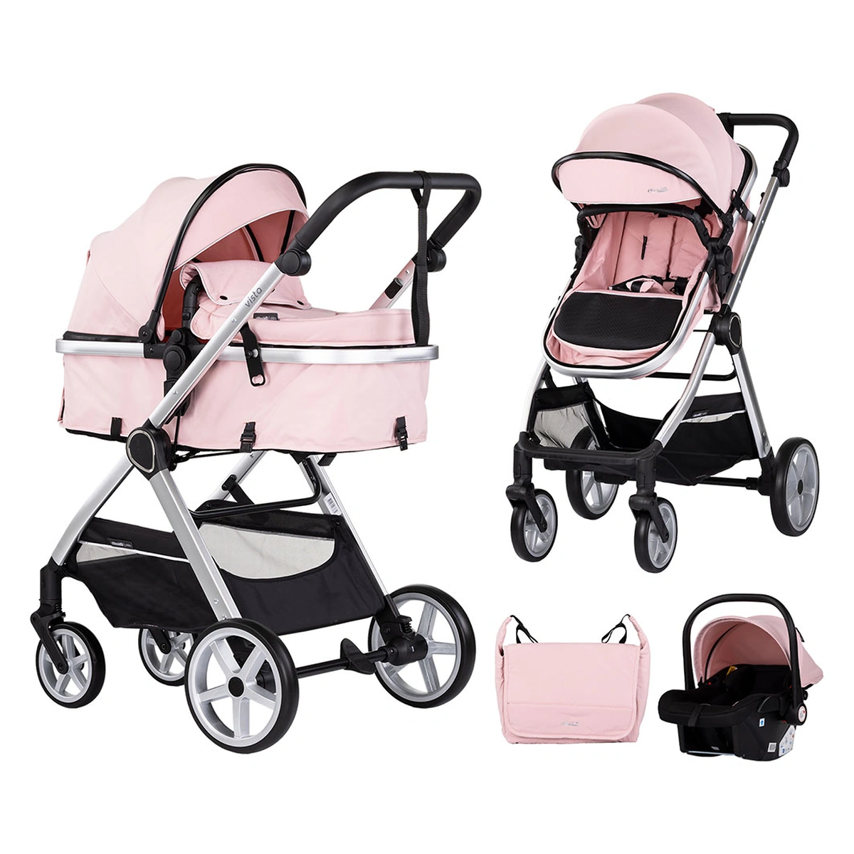Carucioare 3 in 1 - Carucior Chipolino Vista 3 in 1 pink marshmallow
