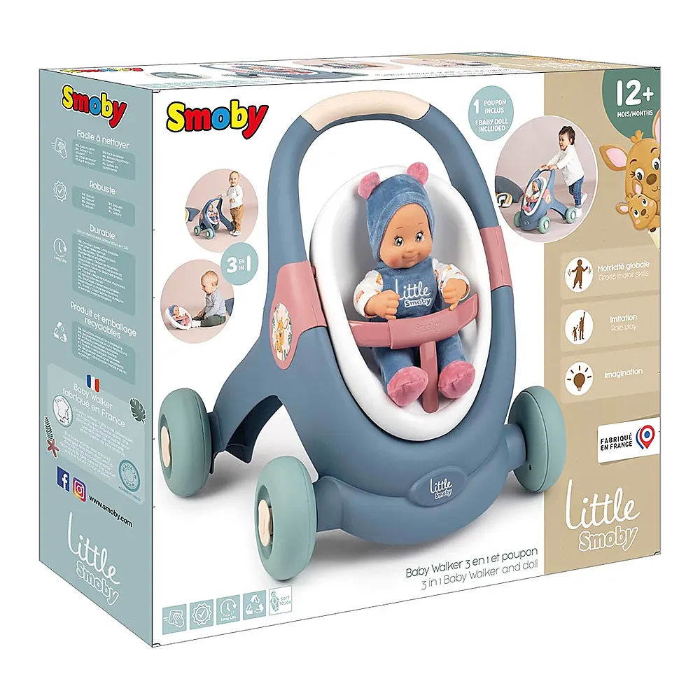 Carucior pentru papusi Smoby Baby Walker 3 in 1 cu papusa [12]