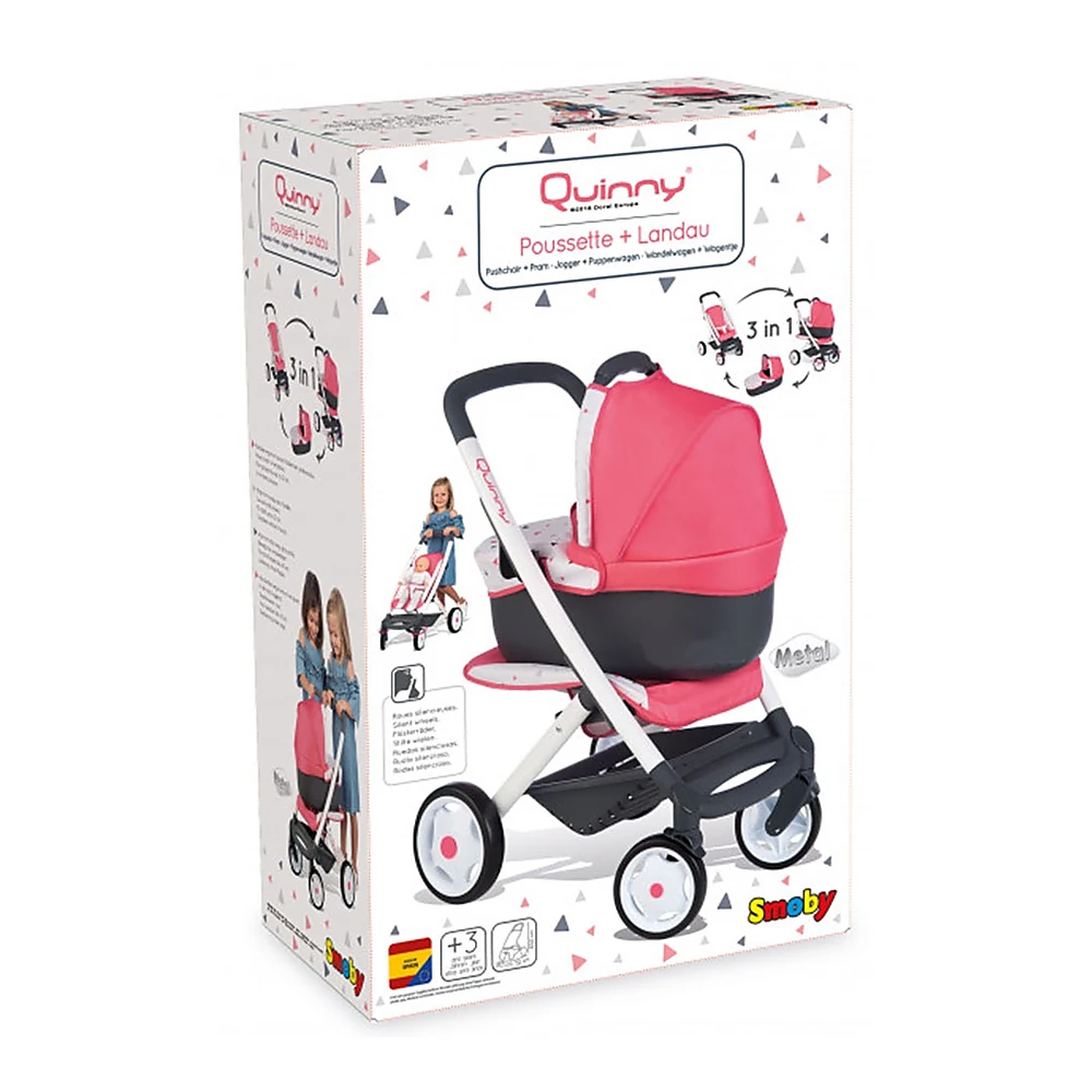 Carucior pentru papusi Smoby Quinny Combi 3 in 1 roz [6]