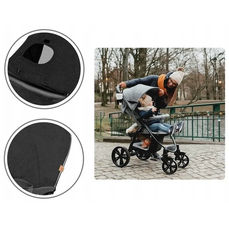 Carucior sport Annet Plus, De la nastere, Cu accesorii si capotina XXL reglabila, 0 - 22 Kg, Negru [24]