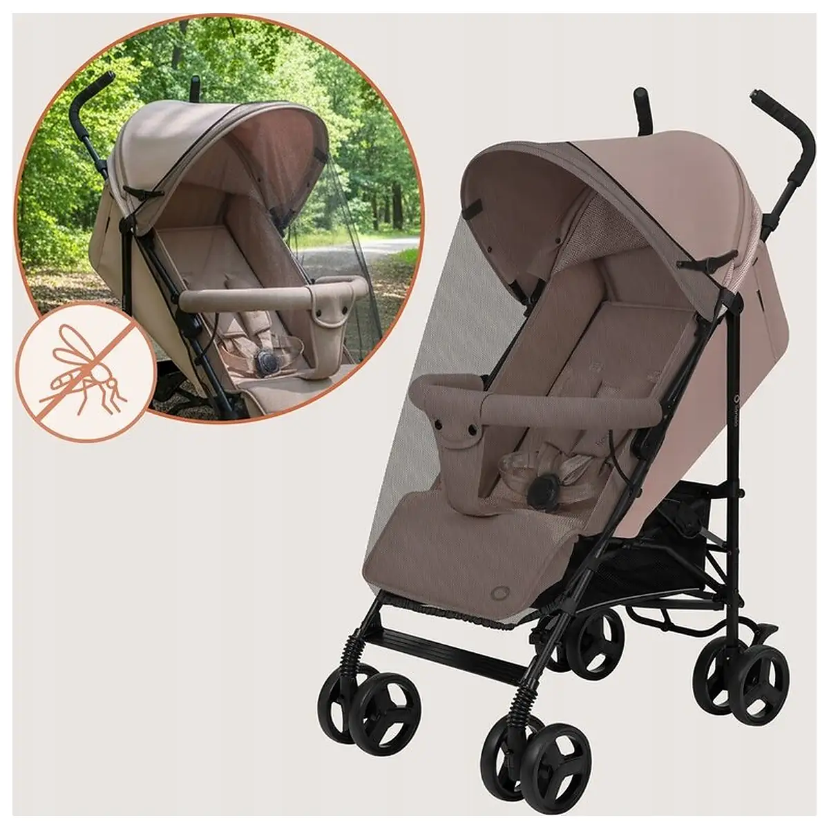 Carucior sport, Lionelo, Elia, Cu plasa de tantari, Suport de picioare reglabil, Spatar ajustabil in 4 pozitii, Capotina XXL, Pliere tip umbrela, Capacitate 15 kg, 6 luni+, Bej Taupe [13]